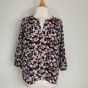 Eclair Women's Plum Blush Floral Boxy 3/4 Sleeve Blouse Size Medium Classic Boho